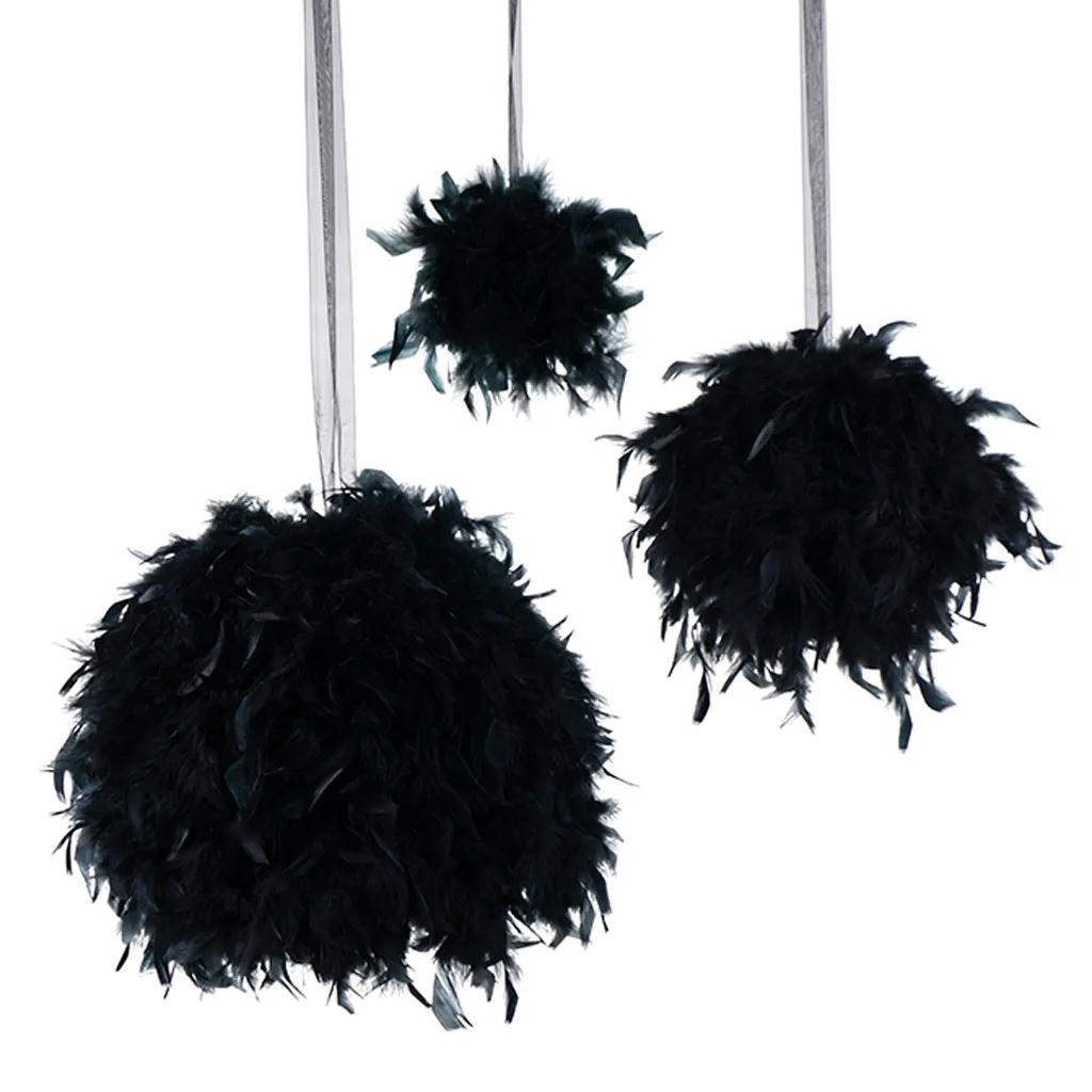 Chandelle Feather Pom Poms - Black - 12"