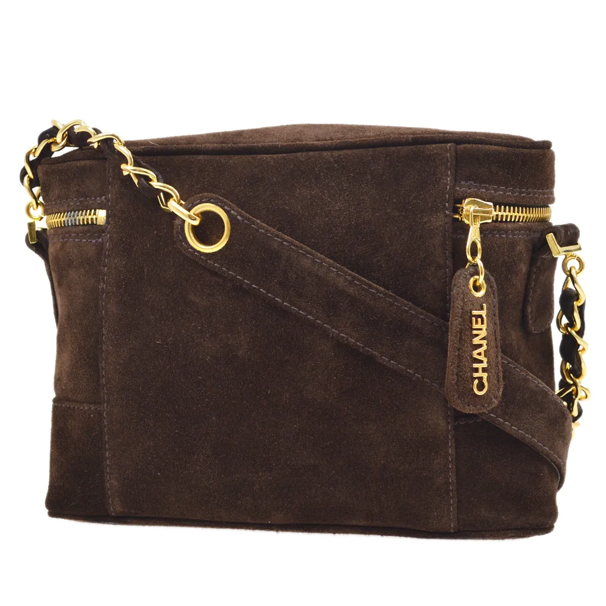 CHANEL 1996-1997 Brown Suede Triple CC Shoulder Bag JT08654e