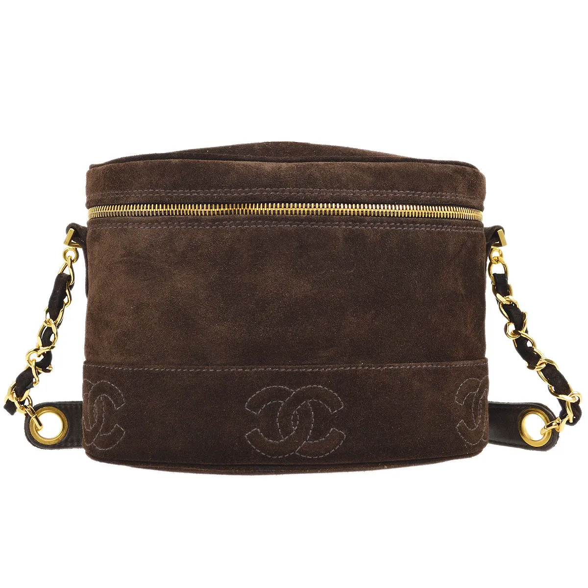CHANEL 1996-1997 Brown Suede Triple CC Shoulder Bag JT08654e