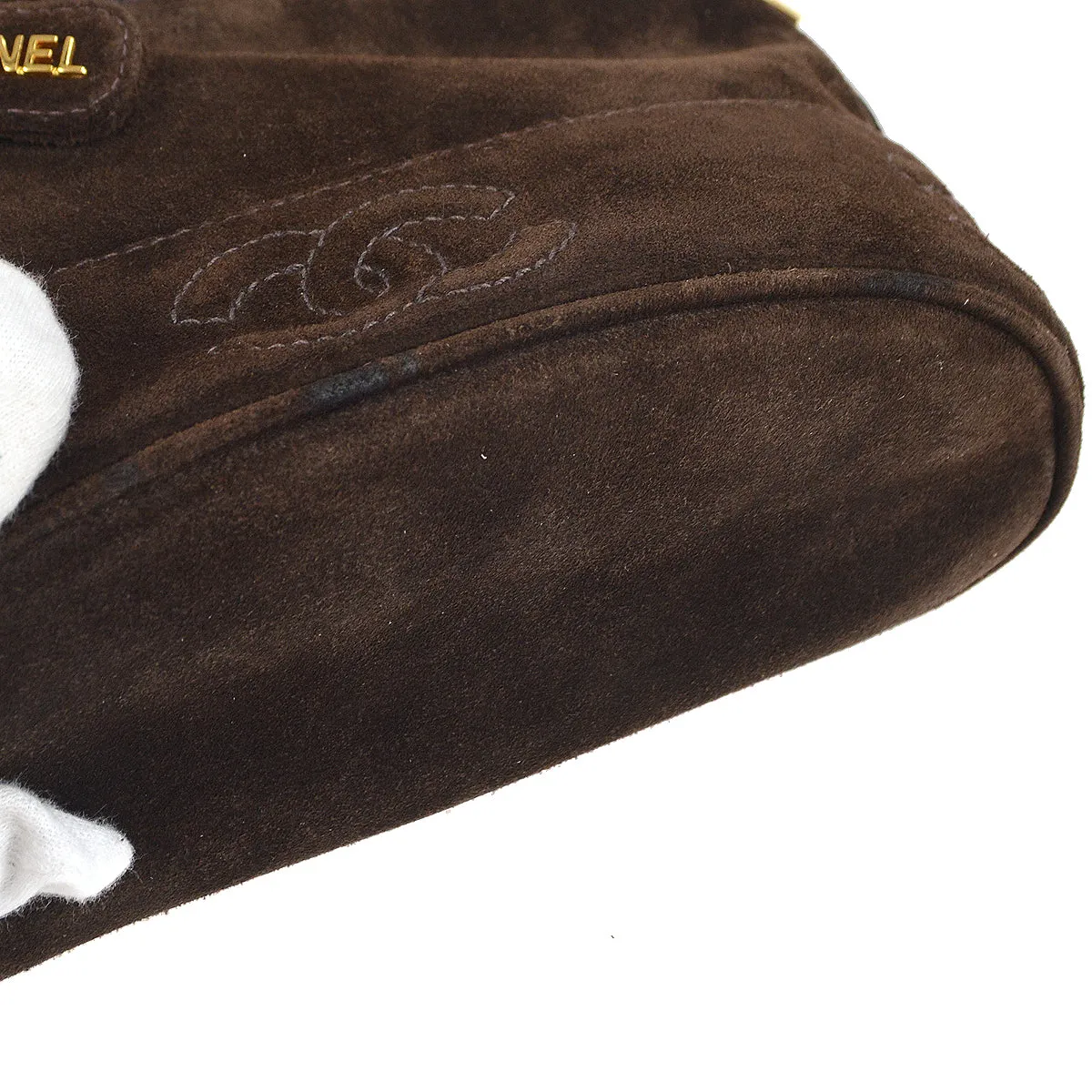 CHANEL 1996-1997 Brown Suede Triple CC Shoulder Bag JT08654e