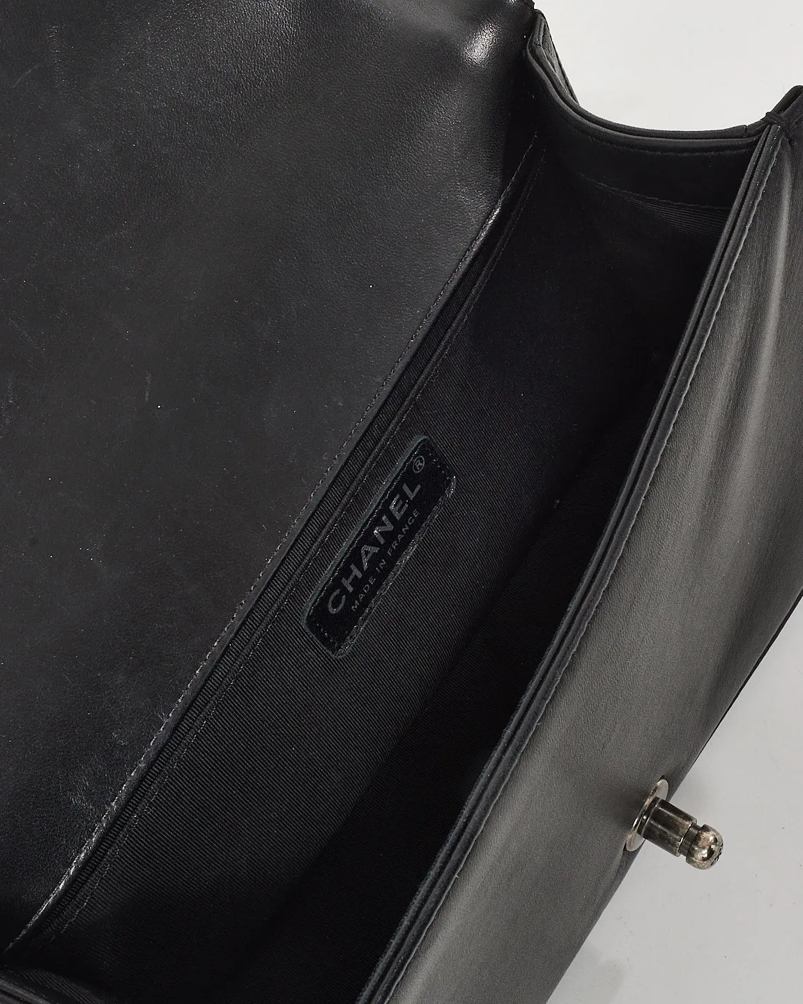 Chanel Black Lambskin Leather Chevron Old Medium Boy Bag
