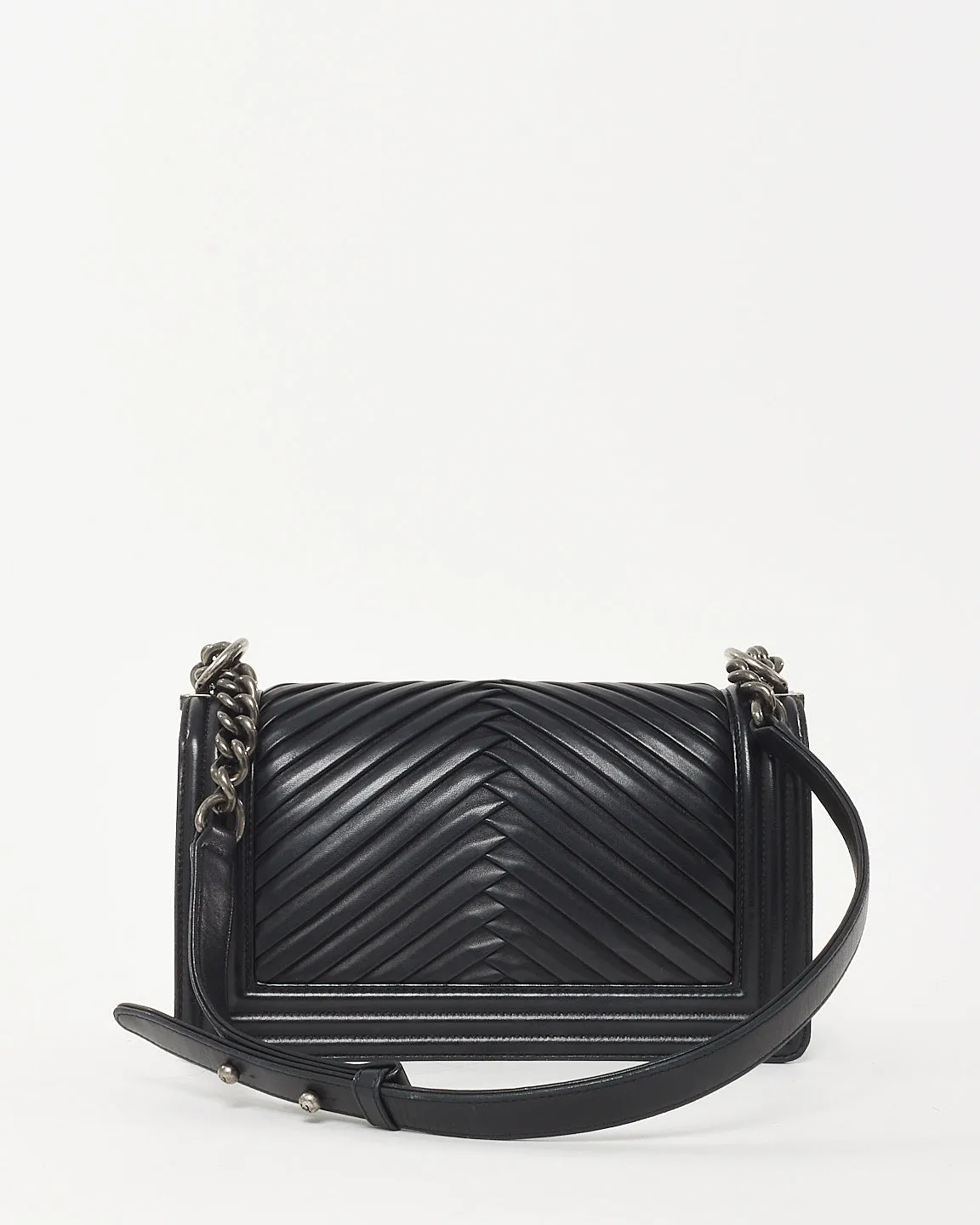 Chanel Black Lambskin Leather Chevron Old Medium Boy Bag