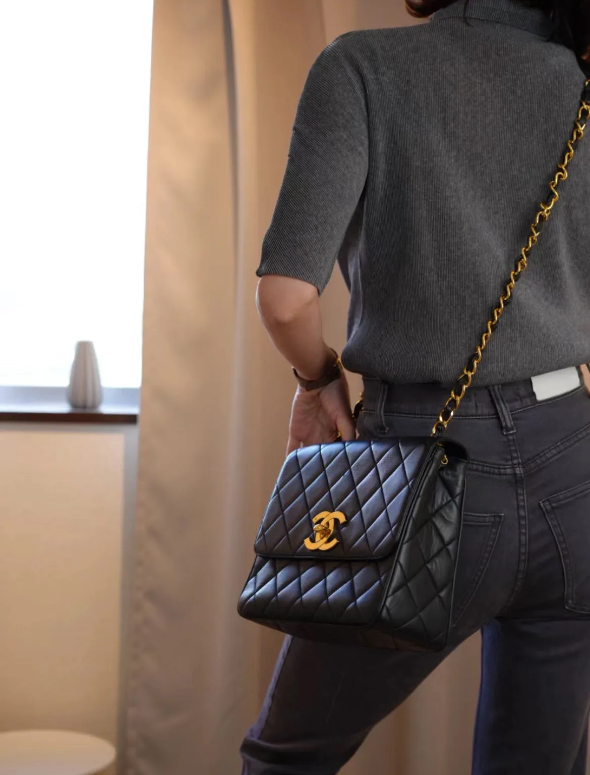 Chanel Jumbo Coco Mark Turnlock Chain Shoulder Flap Bag