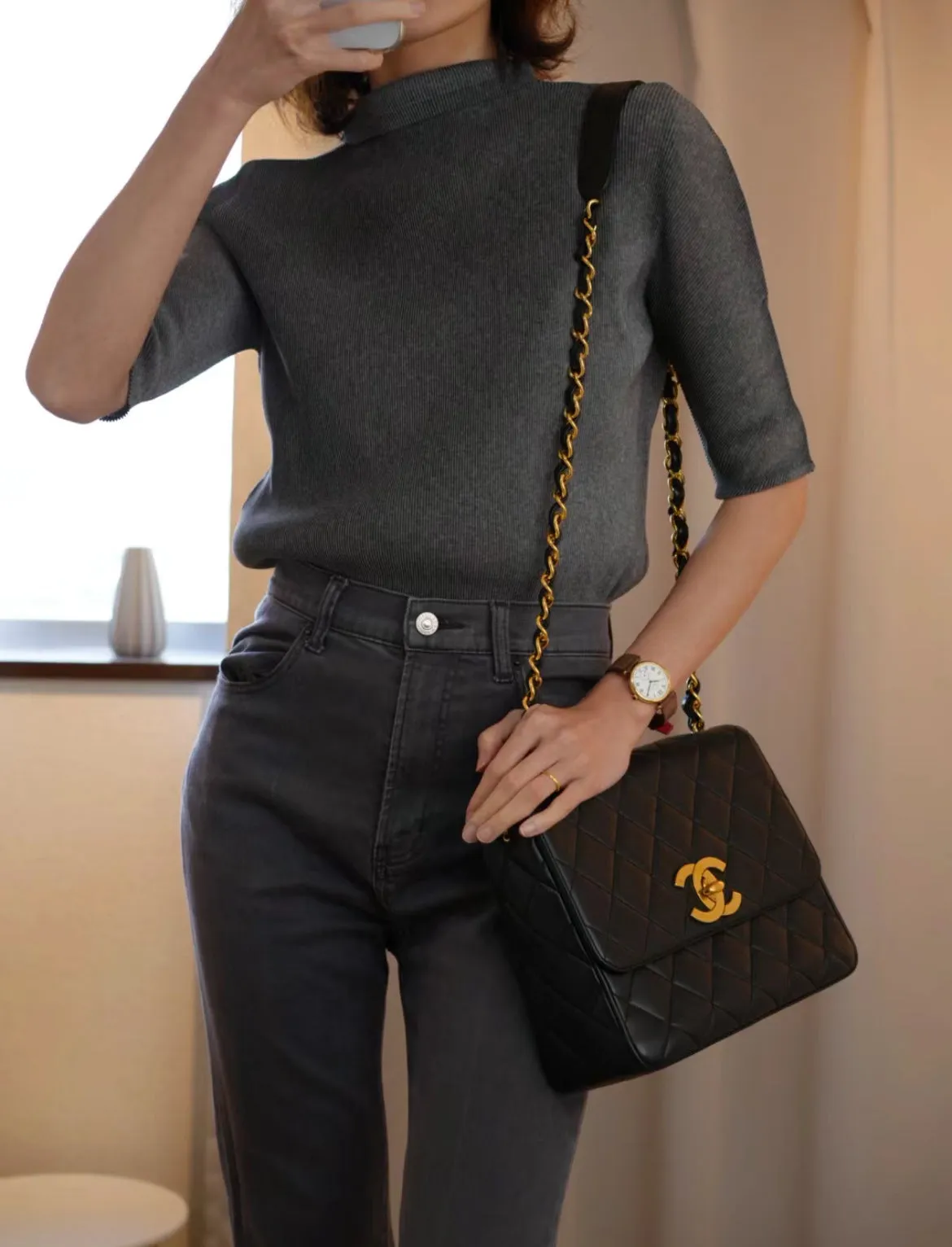 Chanel Jumbo Coco Mark Turnlock Chain Shoulder Flap Bag