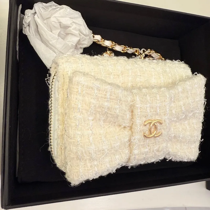 Chanel Mini Tweed Bag in Ivory - Preloved Chanel Mini Bag