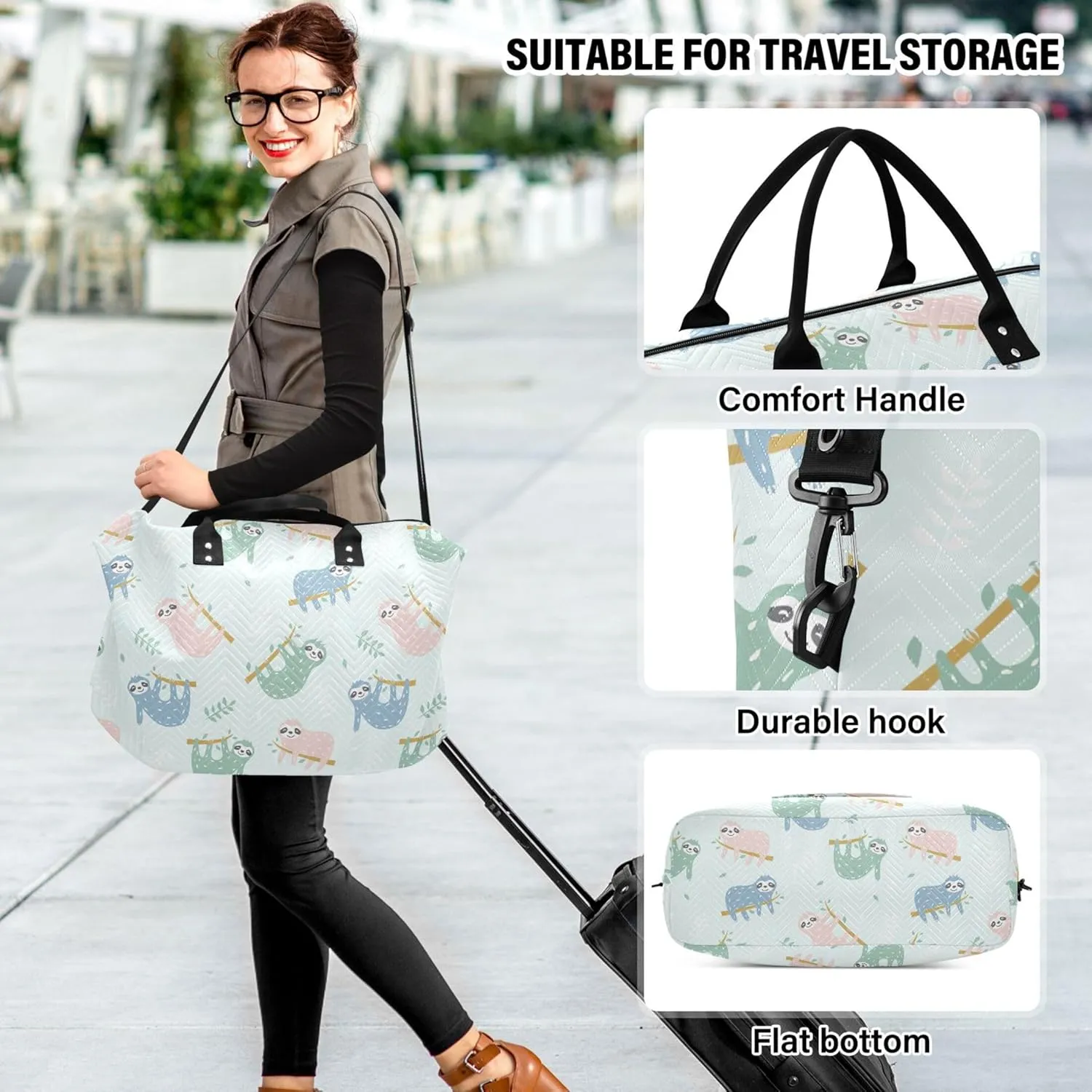 Childish Cute Sloth Creative Colorful Duffel Bag for Travel Toiletry Bags Set, Cute Women Gym Duffle Bag Carry on Tote