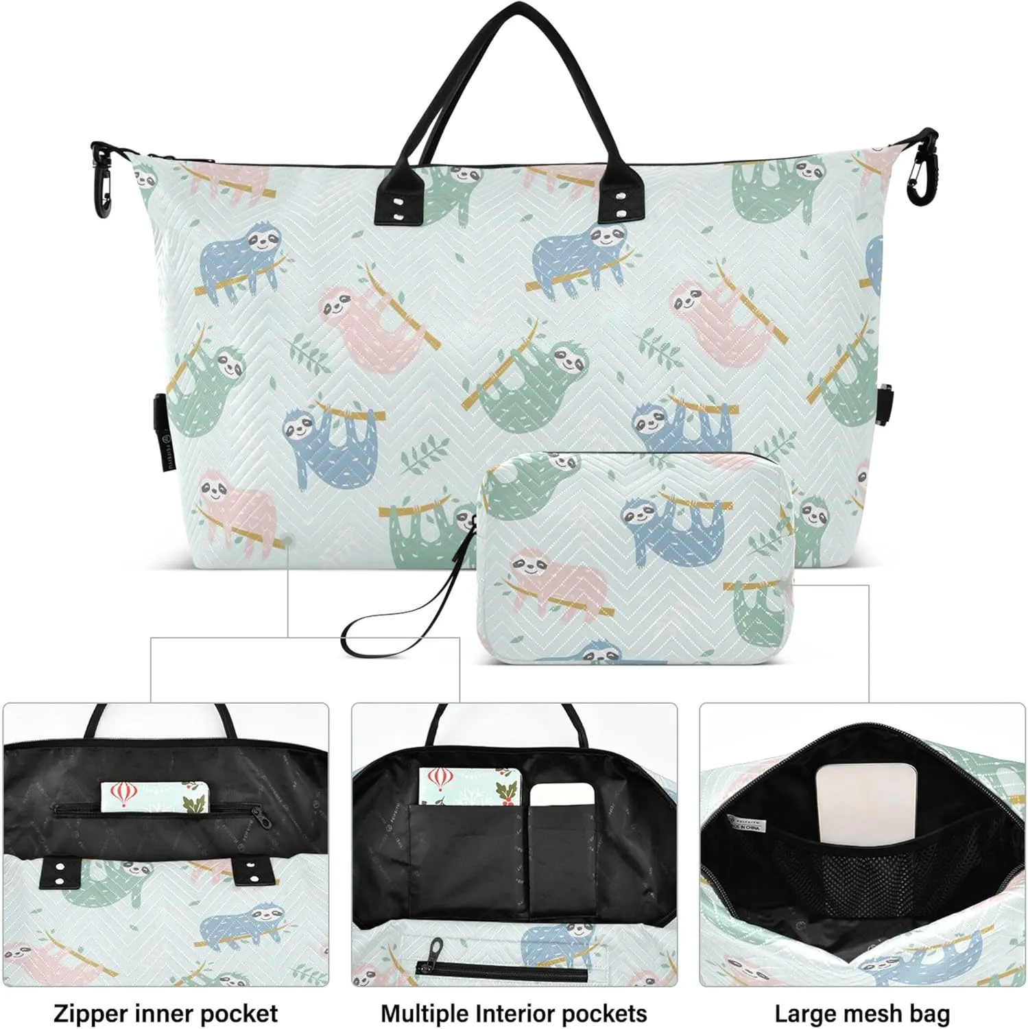 Childish Cute Sloth Creative Colorful Duffel Bag for Travel Toiletry Bags Set, Cute Women Gym Duffle Bag Carry on Tote