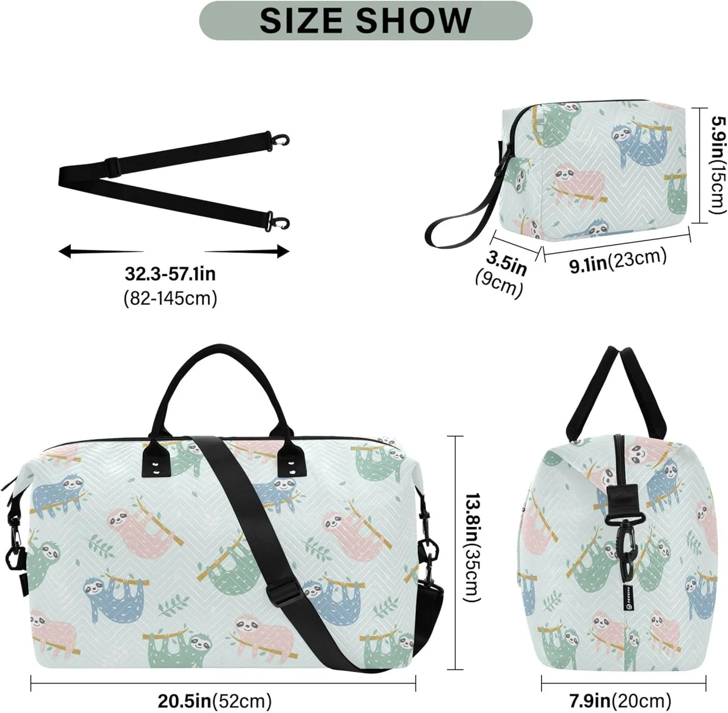 Childish Cute Sloth Creative Colorful Duffel Bag for Travel Toiletry Bags Set, Cute Women Gym Duffle Bag Carry on Tote
