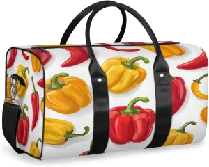 Chili Peppers Travel Duffle Bag, Sports Gym Bags for Women Men, Carry On Weekender Overnight Bag, Colorful Workout Hospital Airplane Trips Bag
