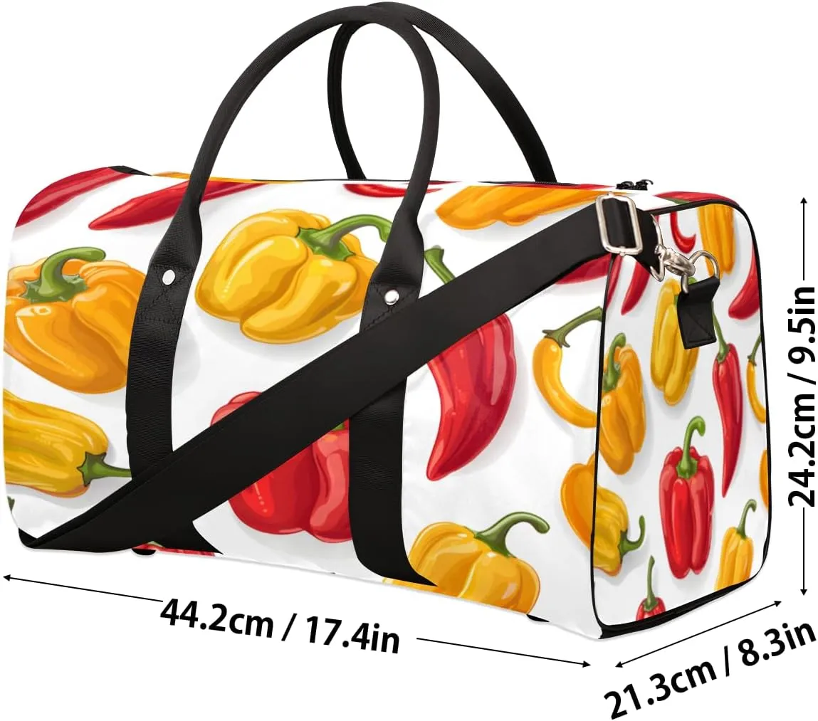Chili Peppers Travel Duffle Bag, Sports Gym Bags for Women Men, Carry On Weekender Overnight Bag, Colorful Workout Hospital Airplane Trips Bag