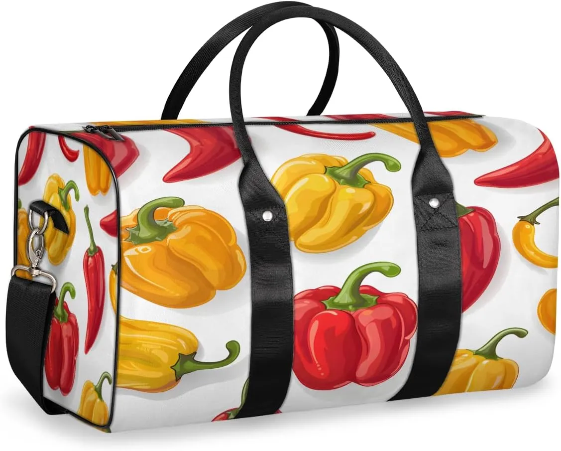 Chili Peppers Travel Duffle Bag, Sports Gym Bags for Women Men, Carry On Weekender Overnight Bag, Colorful Workout Hospital Airplane Trips Bag