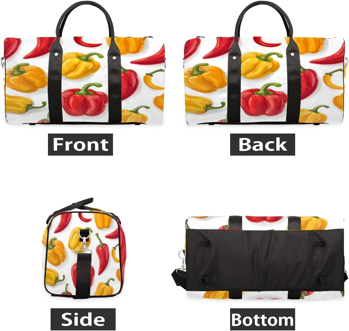 Chili Peppers Travel Duffle Bag, Sports Gym Bags for Women Men, Carry On Weekender Overnight Bag, Colorful Workout Hospital Airplane Trips Bag