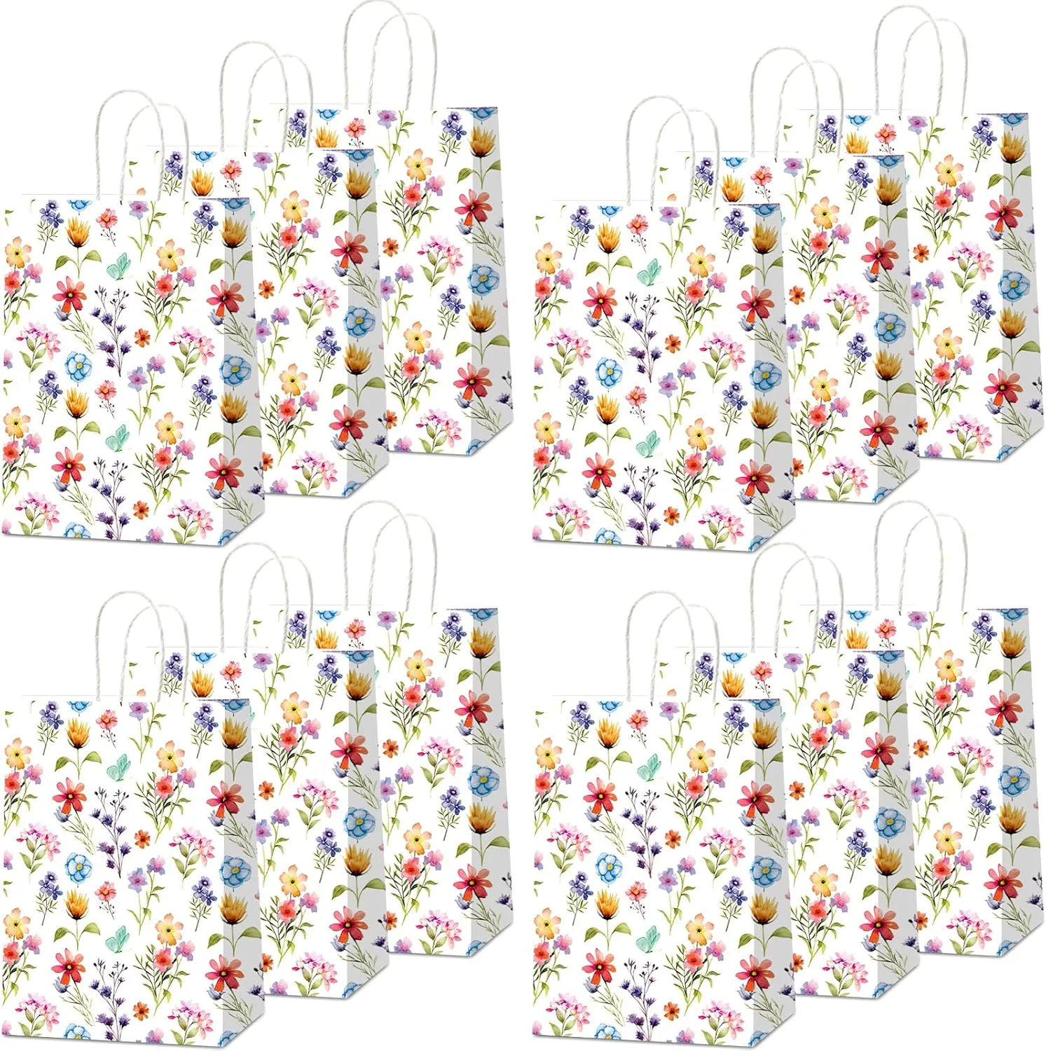 CHUNNIN Wildflower Gift Bags Spring Floral Welcome Flower Party Favors Wildflower Paper Candy Goodie Treat Bags with Handles for Garden Decorations Birthday Tea Bridal Shower Wedding Supplies