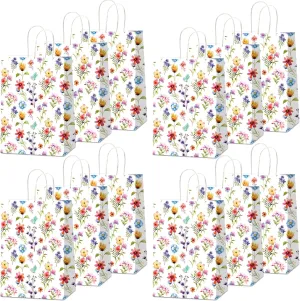 CHUNNIN Wildflower Gift Bags Spring Floral Welcome Flower Party Favors Wildflower Paper Candy Goodie Treat Bags with Handles for Garden Decorations Birthday Tea Bridal Shower Wedding Supplies