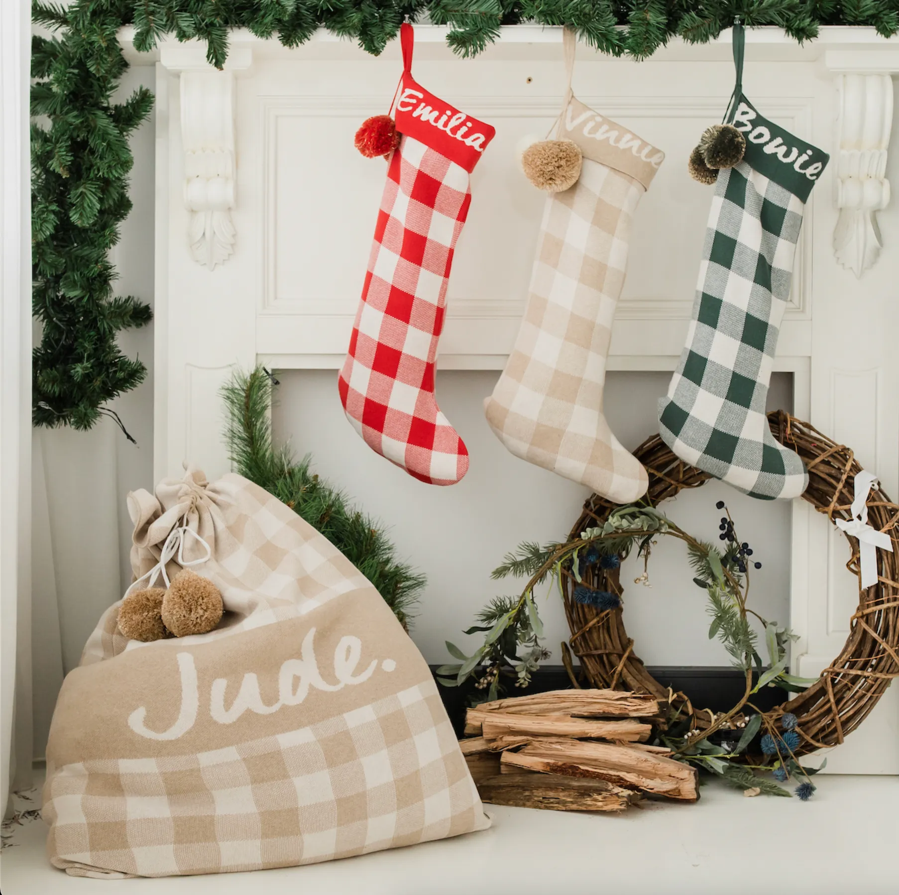 Classic Christmas Santa Sack - Light Camel Gingham