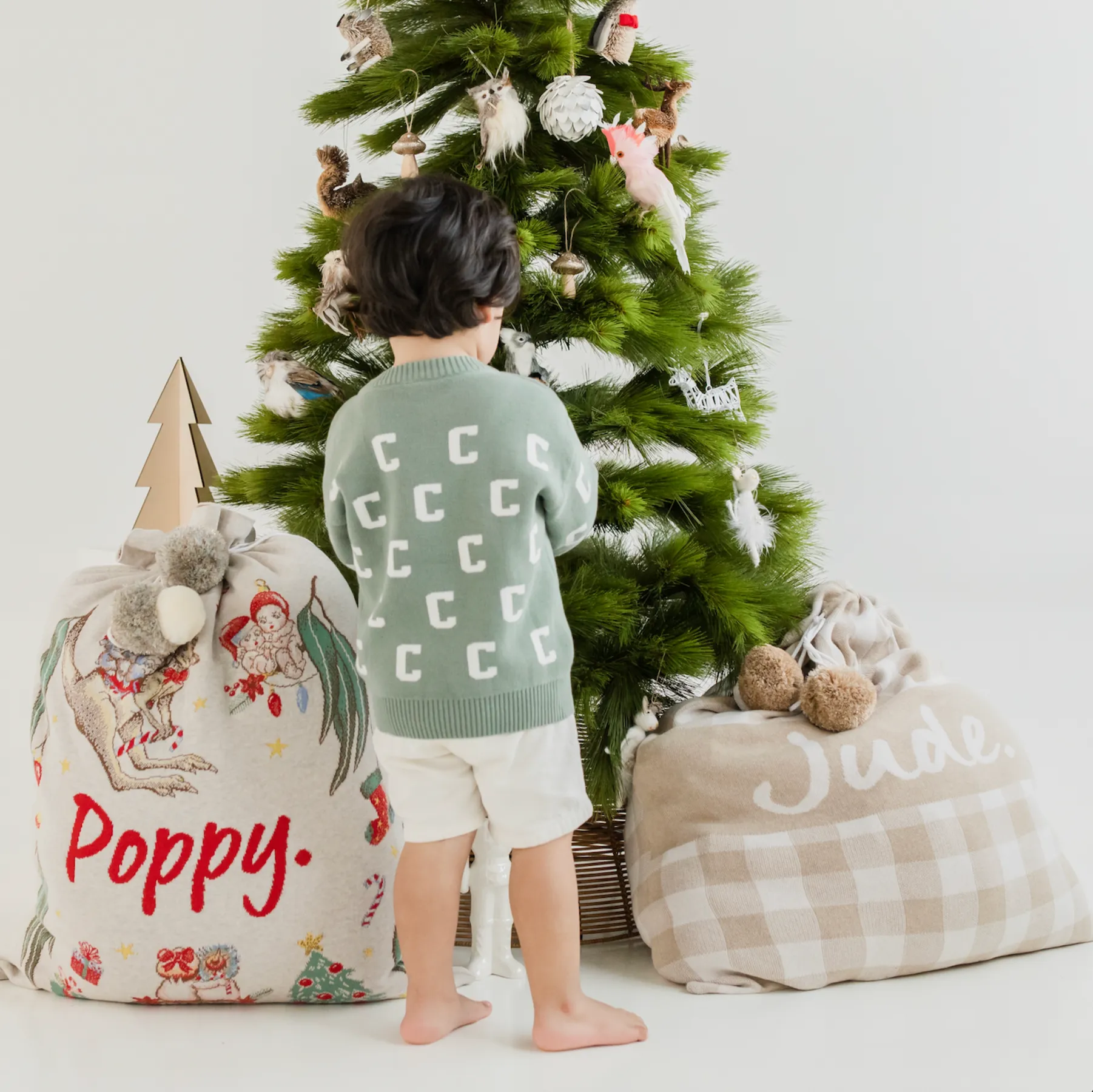 Classic Christmas Santa Sack - Light Camel Gingham