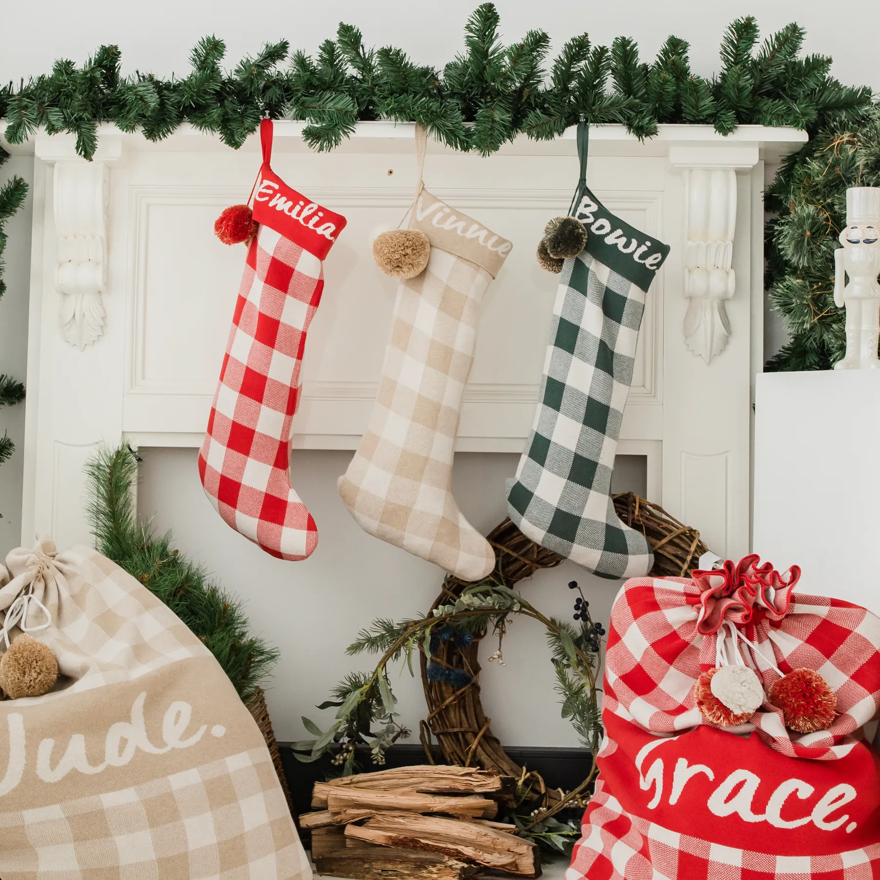 Classic Christmas Santa Stocking - Dark Forest Gingham