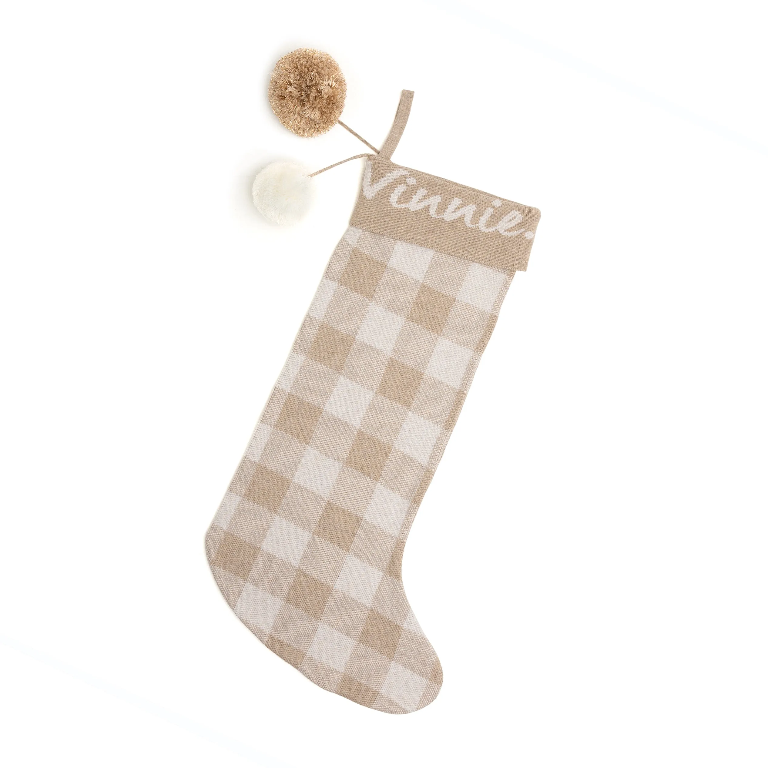 Classic Christmas Santa Stocking - Light Camel Gingham
