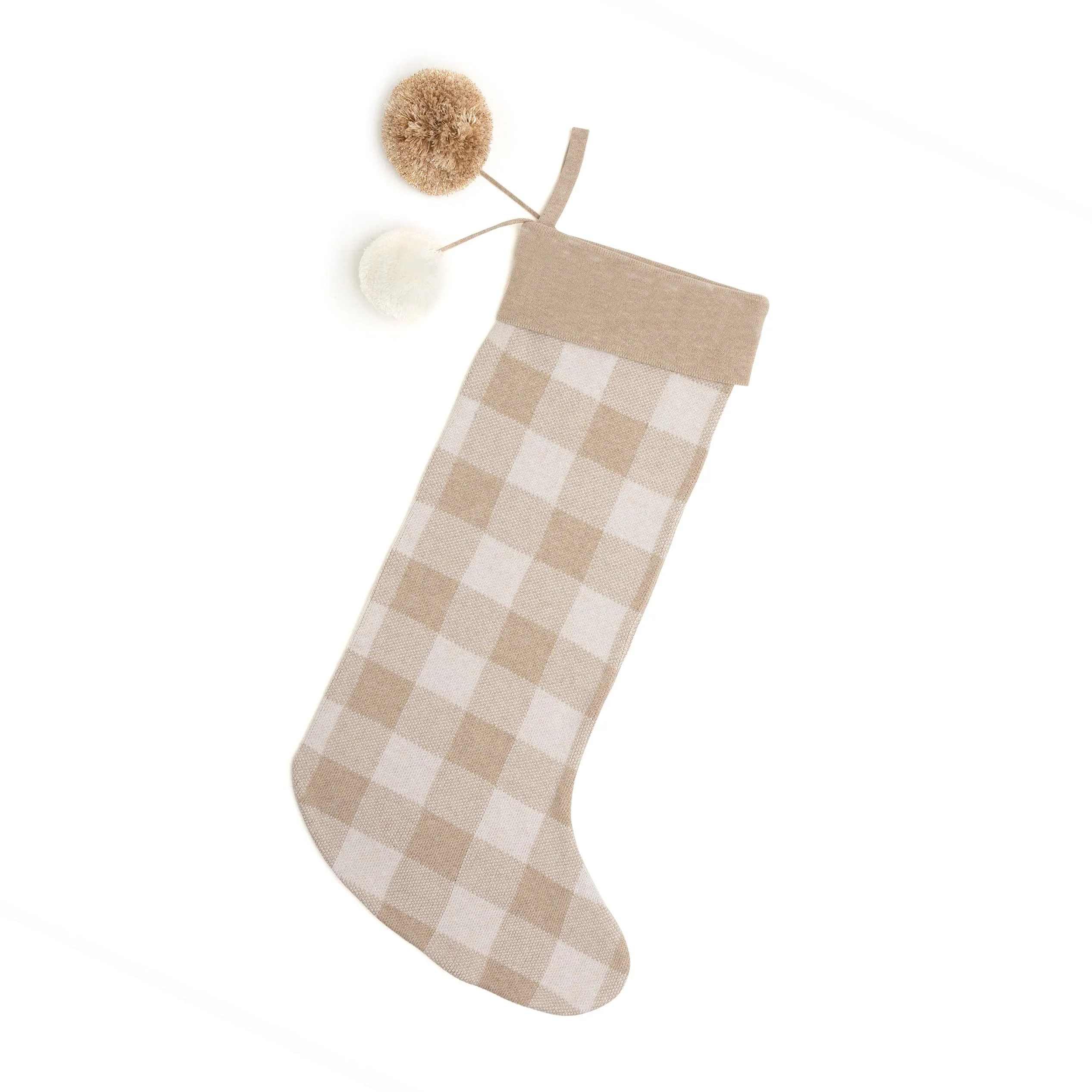 Classic Christmas Santa Stocking - Light Camel Gingham