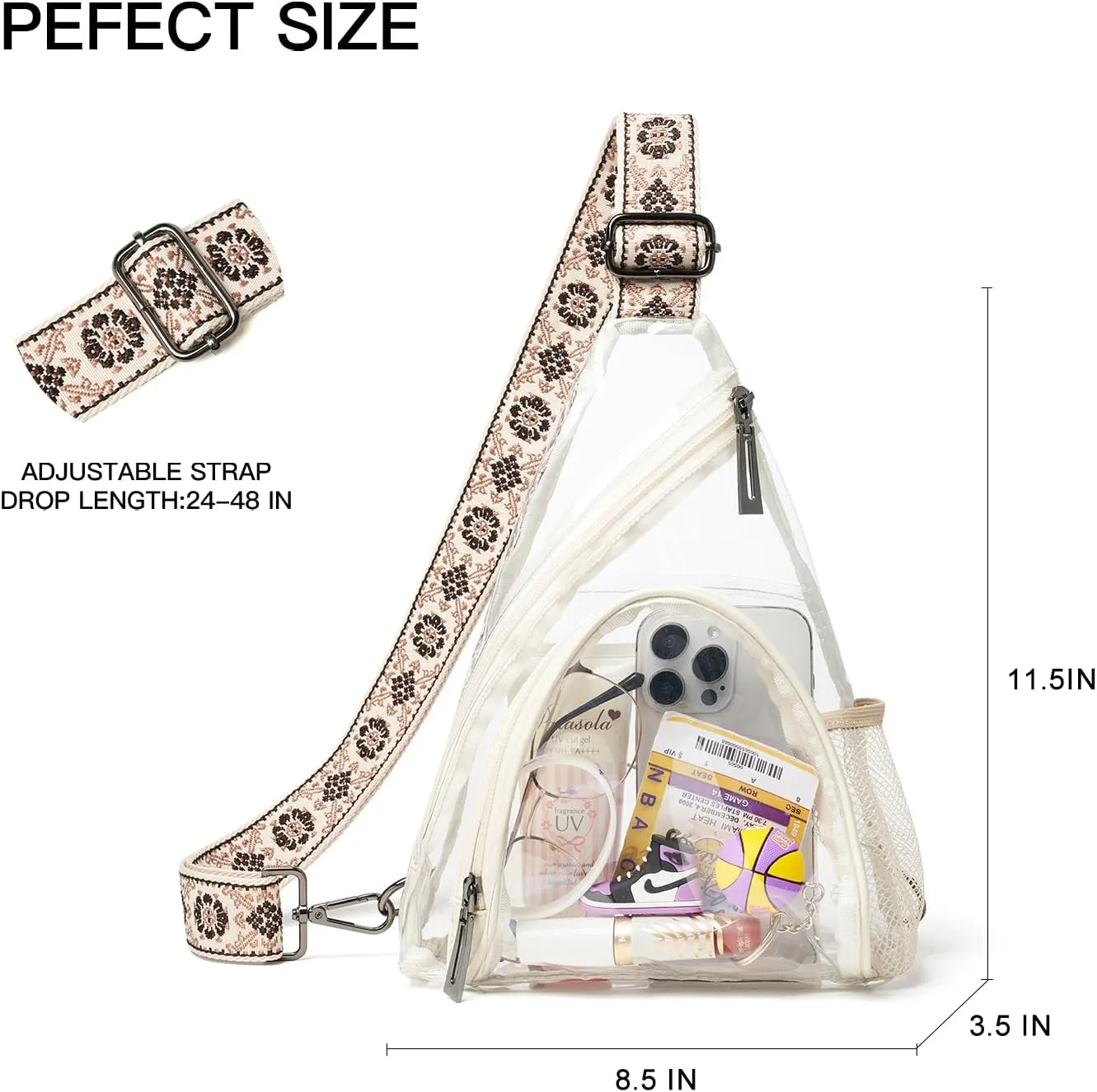 Clear bags Stadium Approved Crossbody Sling Bag Fanny Pack Backpack Purses for Women Men Handbag for Stadium Events Beige