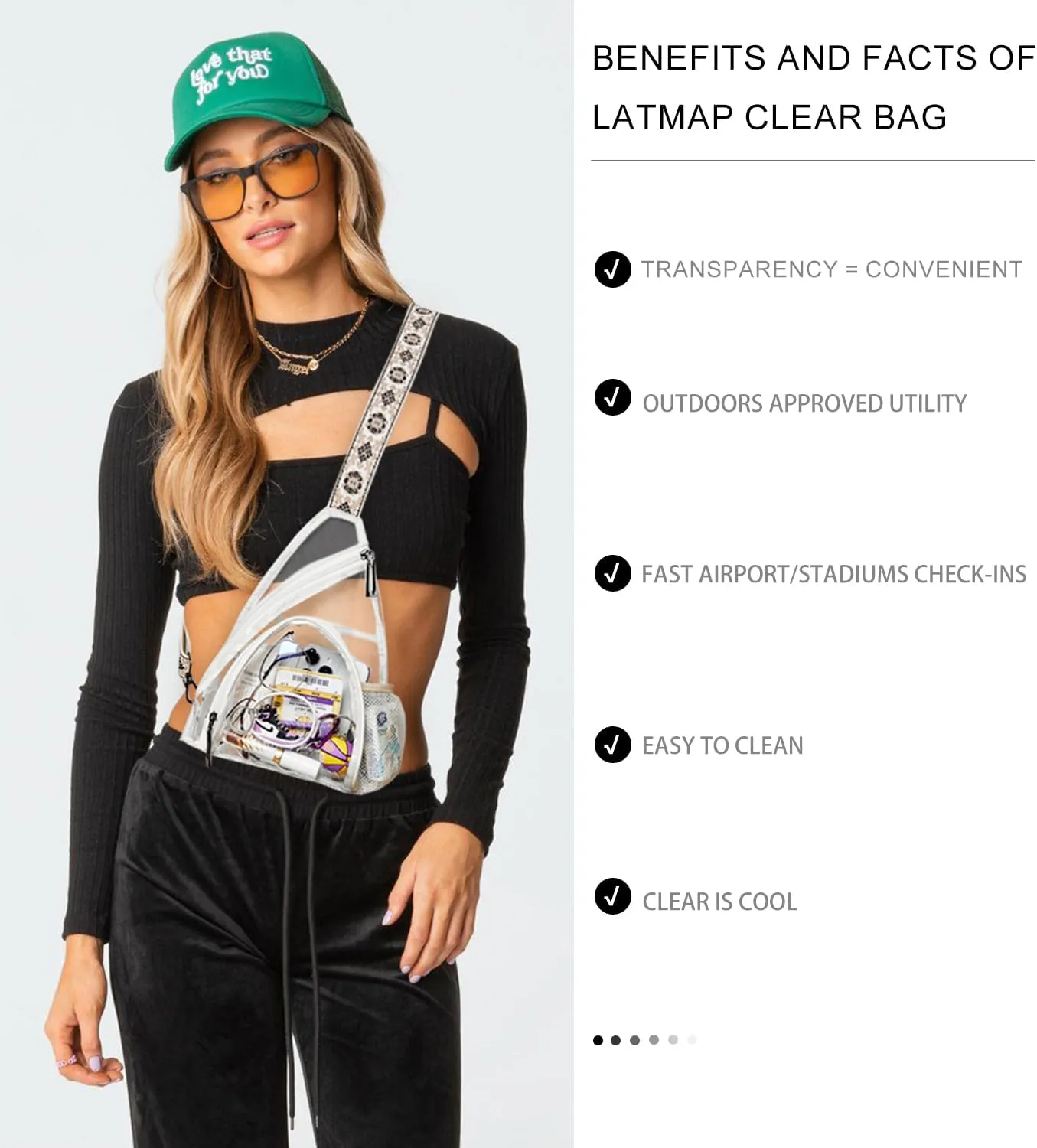 Clear bags Stadium Approved Crossbody Sling Bag Fanny Pack Backpack Purses for Women Men Handbag for Stadium Events Beige