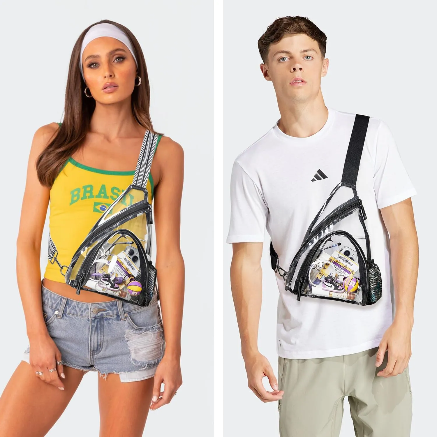 Clear bags Stadium Approved Crossbody Sling Bag Fanny Pack Backpack Purses for Women Men Handbag for Stadium Events Beige