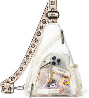 Clear bags Stadium Approved Crossbody Sling Bag Fanny Pack Backpack Purses for Women Men Handbag for Stadium Events Beige