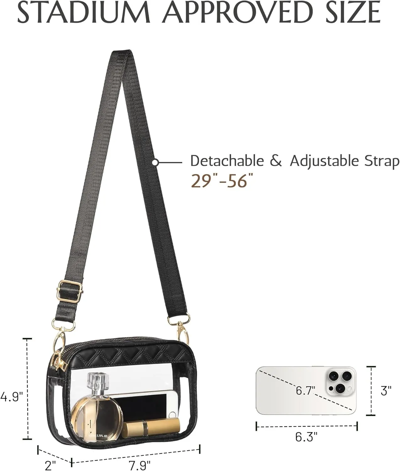 Clear Crossbody Bag Stadium Approved, Clear Purses for Women Stadium Crossbody for Events Concerts Sports Outfits