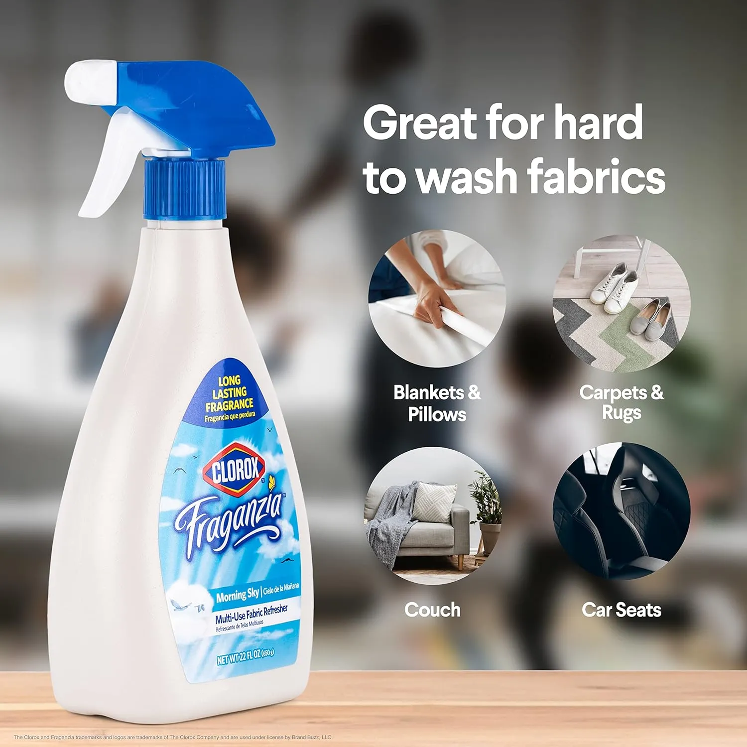 Clorox Fraganzia Refresher Spray 22oz Morning Sky | Multi-Use Fabric Refresher Spray in Morning Sky Scent | 22 Ounce Fabric Spray, Room Freshening Spray