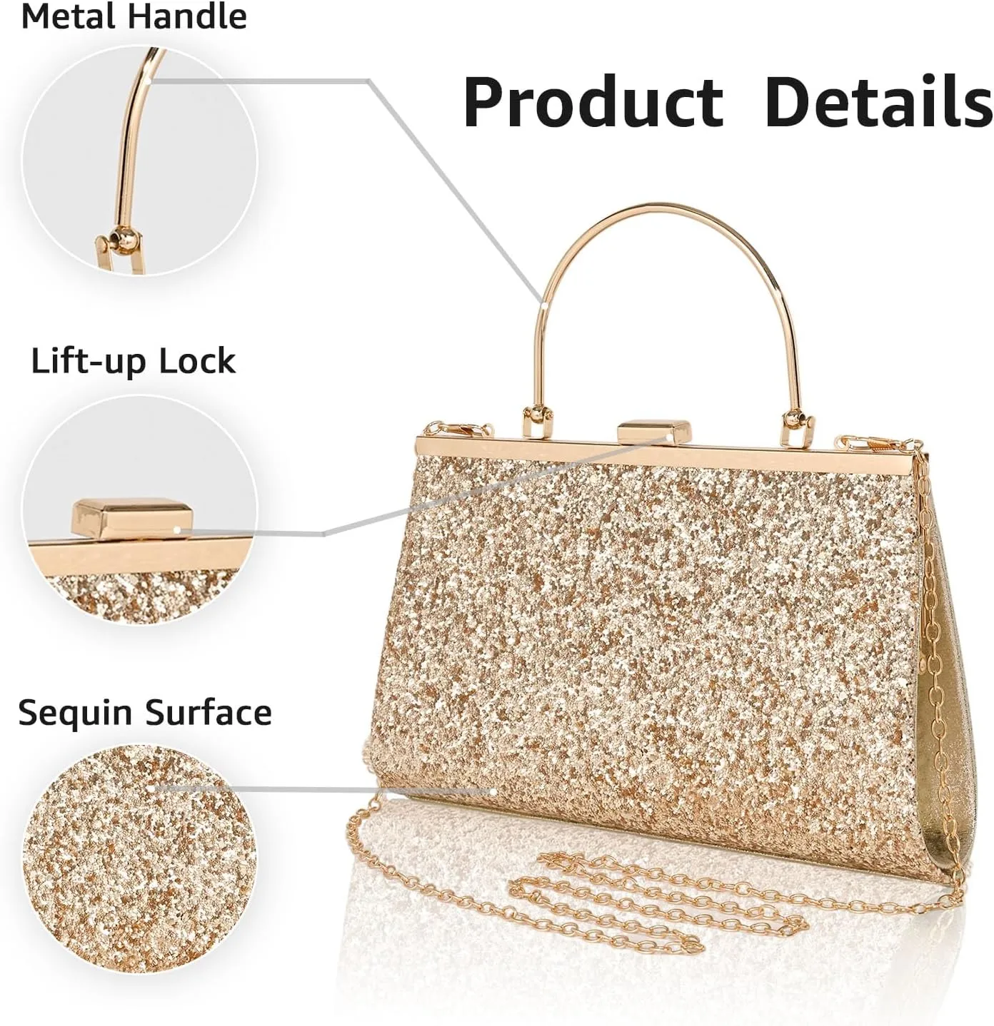 Clutch Purse for Women Small Sequin Purses Gold Evening Bag for Wedding Handbag for Party Clutch Cocktail Bags