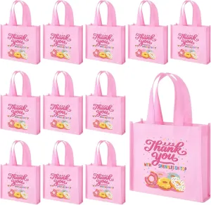 Clysee 36 Pack Donut Goodie Gifts Bags Pink Donut Theme Party Favor Supplies Totes for Girl's Birthday, Baby Shower, Special Event Decorations