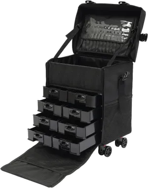 CNCEST Makeup Artist Soft Rolling Trolley Cosmetic Case with 2 Mesh Pockets Makeup Organizer,Travel Rolling Makeup Bag,8 Removable Drawers