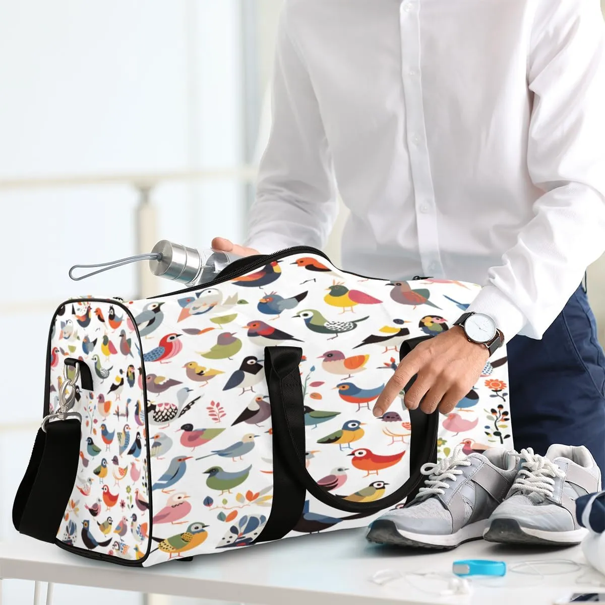Colorful Birds Travel Duffle Bag, Sports Gym Bags for Women Men, Carry On Weekender Overnight Bag, Cute Bird Workout Hospital Airplane Trips Bag