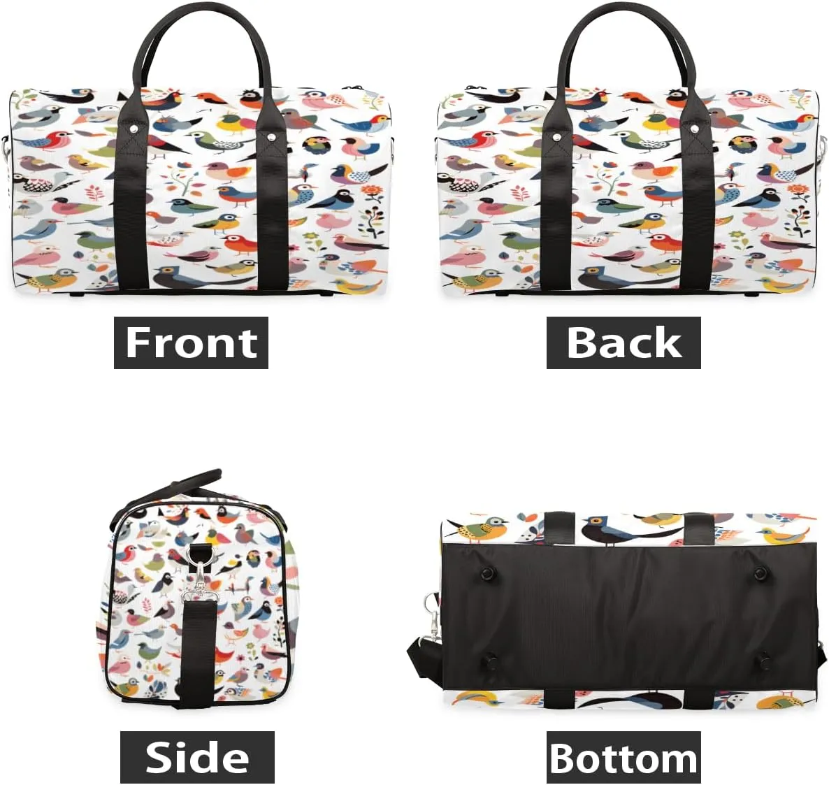 Colorful Birds Travel Duffle Bag, Sports Gym Bags for Women Men, Carry On Weekender Overnight Bag, Cute Bird Workout Hospital Airplane Trips Bag
