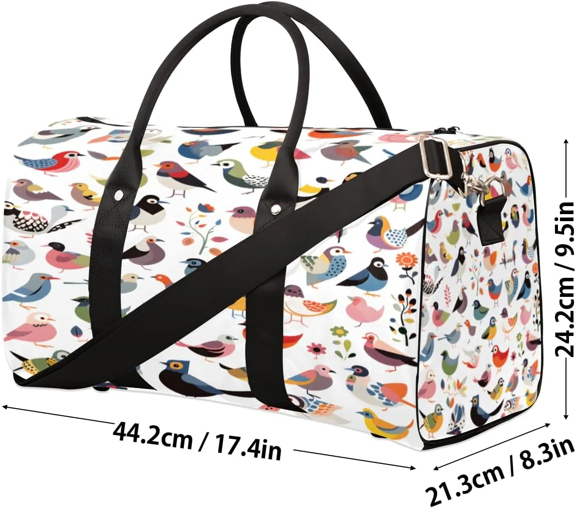 Colorful Birds Travel Duffle Bag, Sports Gym Bags for Women Men, Carry On Weekender Overnight Bag, Cute Bird Workout Hospital Airplane Trips Bag