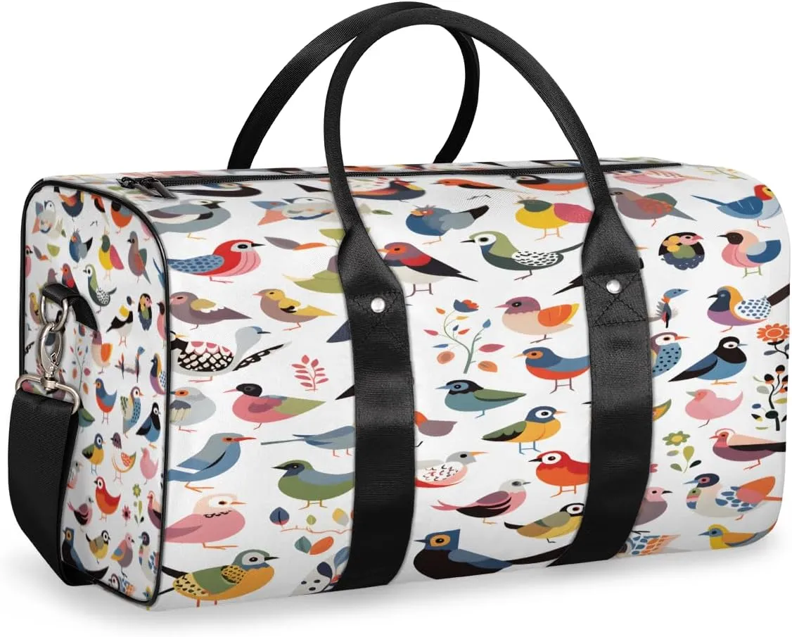 Colorful Birds Travel Duffle Bag, Sports Gym Bags for Women Men, Carry On Weekender Overnight Bag, Cute Bird Workout Hospital Airplane Trips Bag