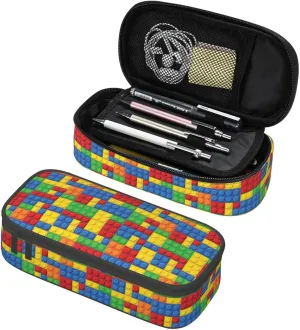 Colorful Bricks Large Pencil Case With Zipper Compartments Stationery Pencil Bag For Kids Teens Students School Supplies