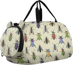 Colorful Bugs Beetles Insects Sports Duffle Bag for Girls Boys, Gym Bag with Shoe Compartment, Kids Travel Overnight Weekender Shoulder Bag