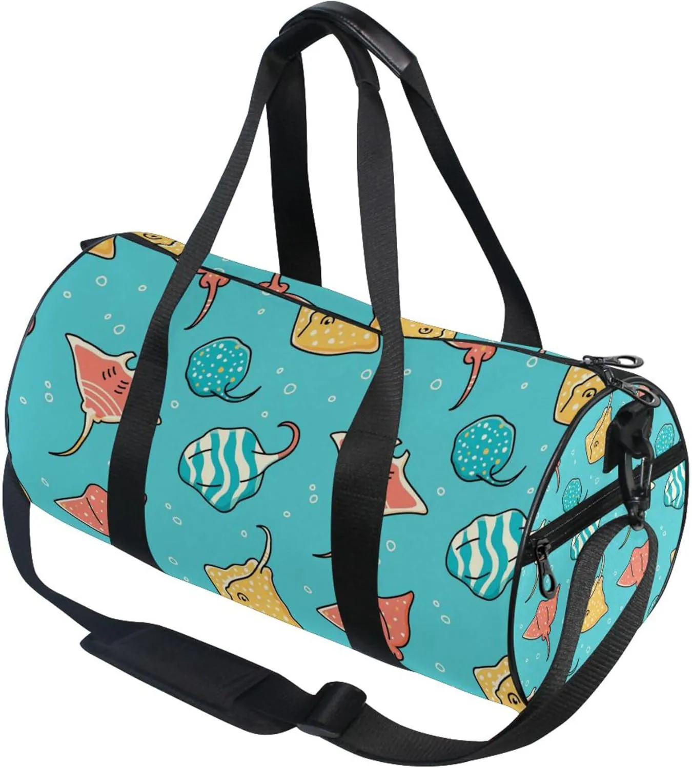 Colorful Cartoon Stingrays Fish Gym Duffle Bag Women Men Sports Fitness Bag for Travel Workout Gymnastics Dance Ballet