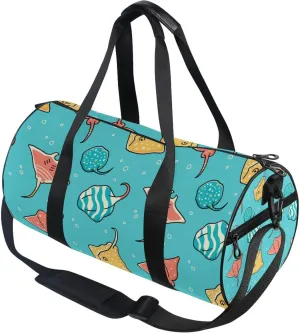 Colorful Cartoon Stingrays Fish Gym Duffle Bag Women Men Sports Fitness Bag for Travel Workout Gymnastics Dance Ballet