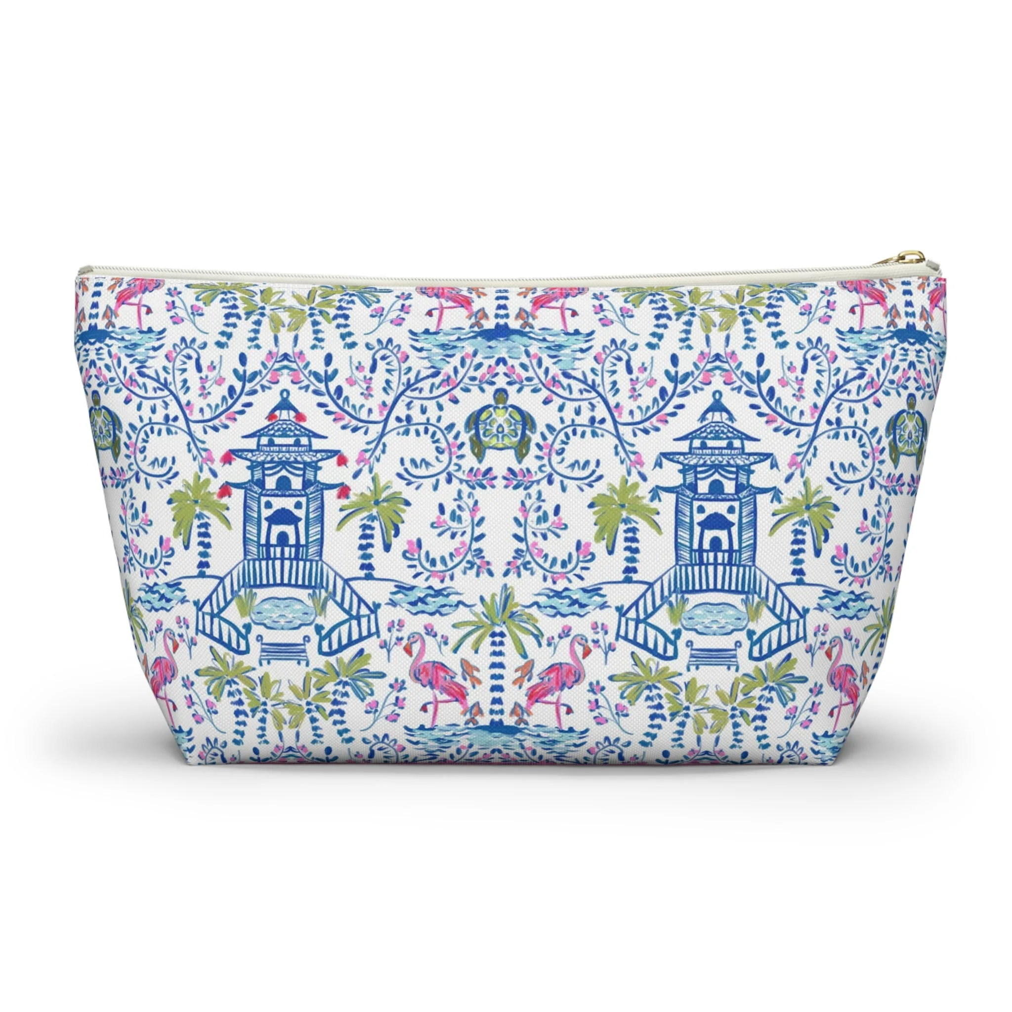 Colorful Coastal Chinoiserie Monogrammed Pouch