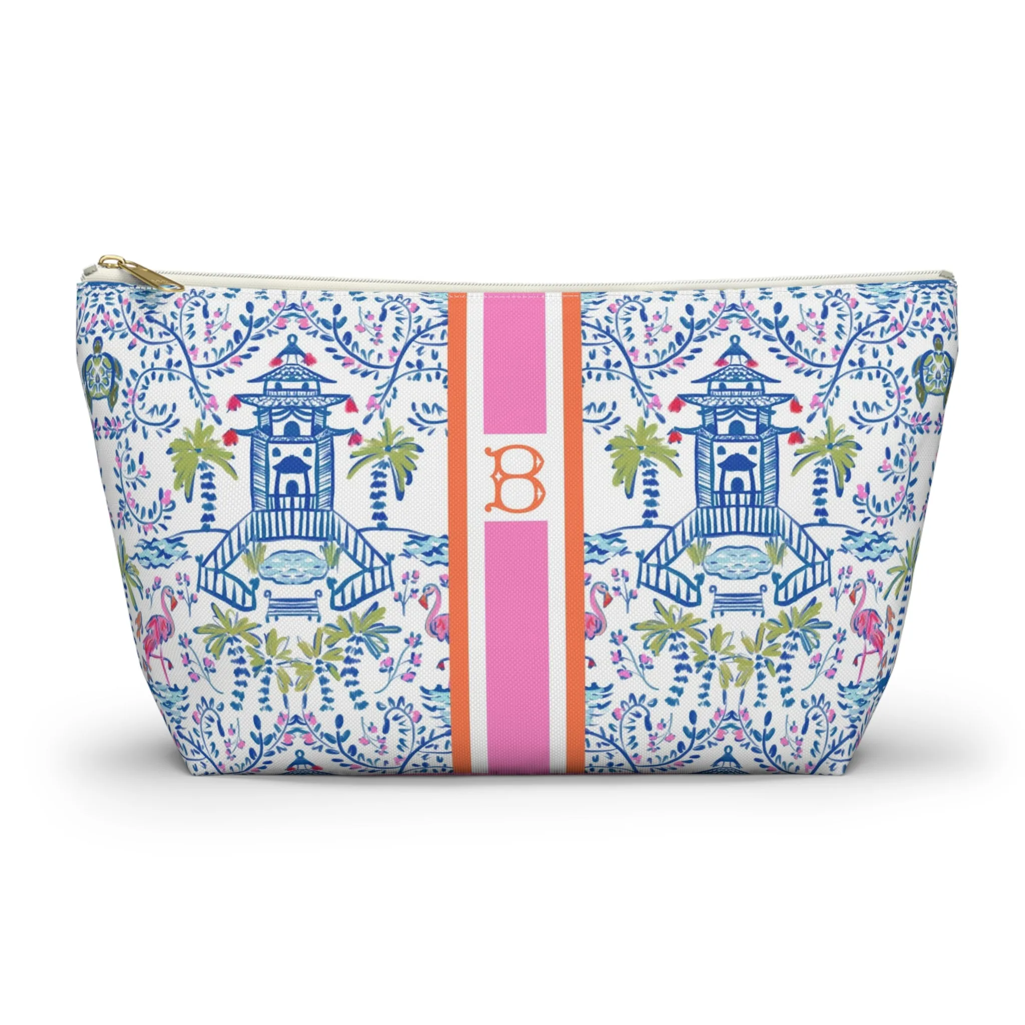 Colorful Coastal Chinoiserie Monogrammed Pouch