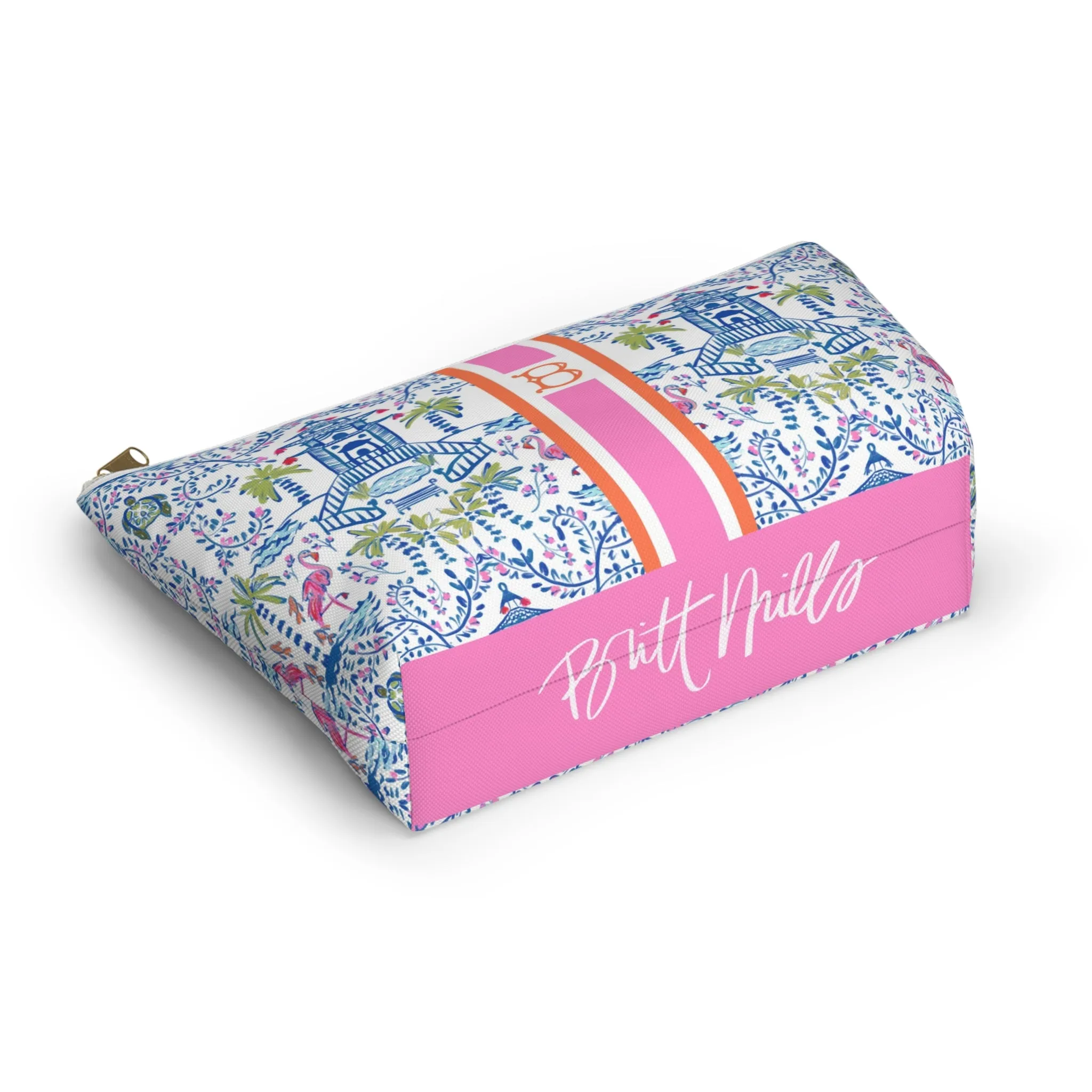 Colorful Coastal Chinoiserie Monogrammed Pouch