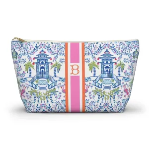 Colorful Coastal Chinoiserie Monogrammed Pouch