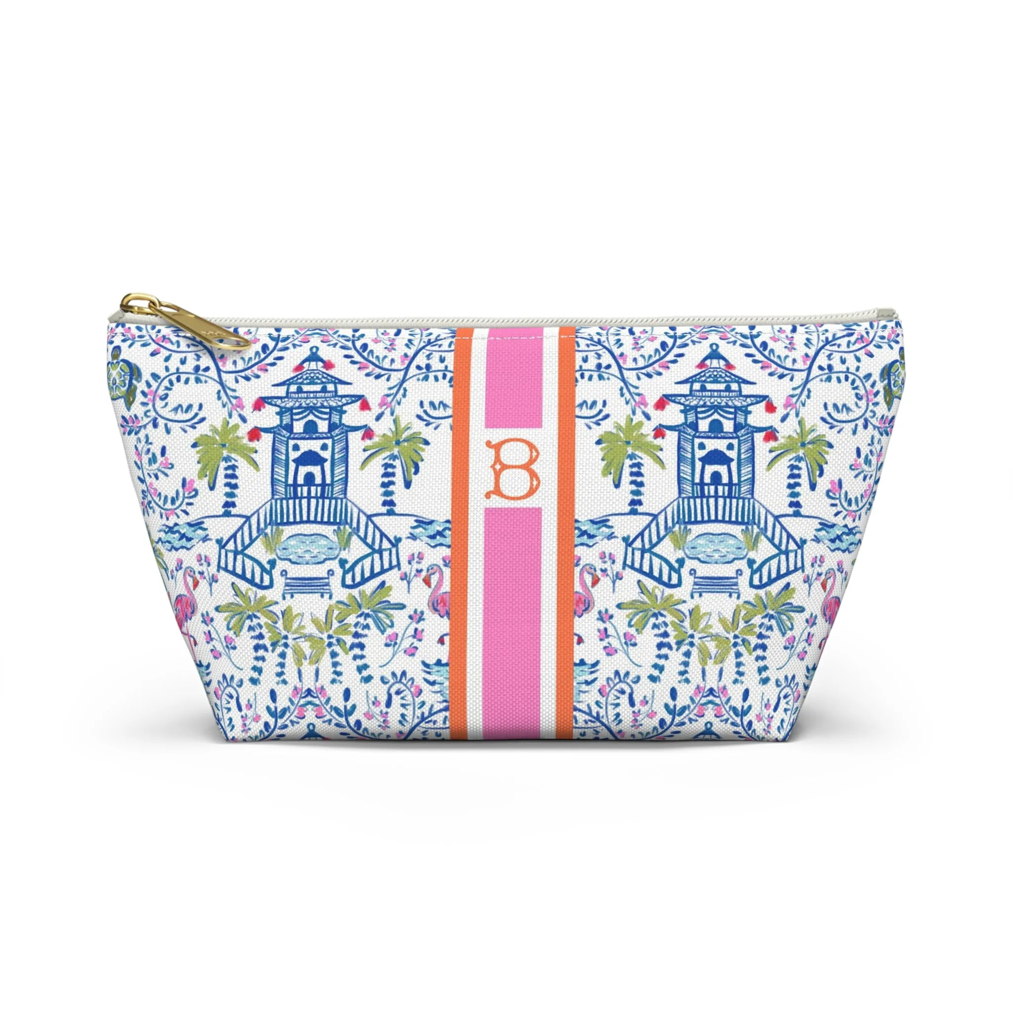 Colorful Coastal Chinoiserie Monogrammed Pouch
