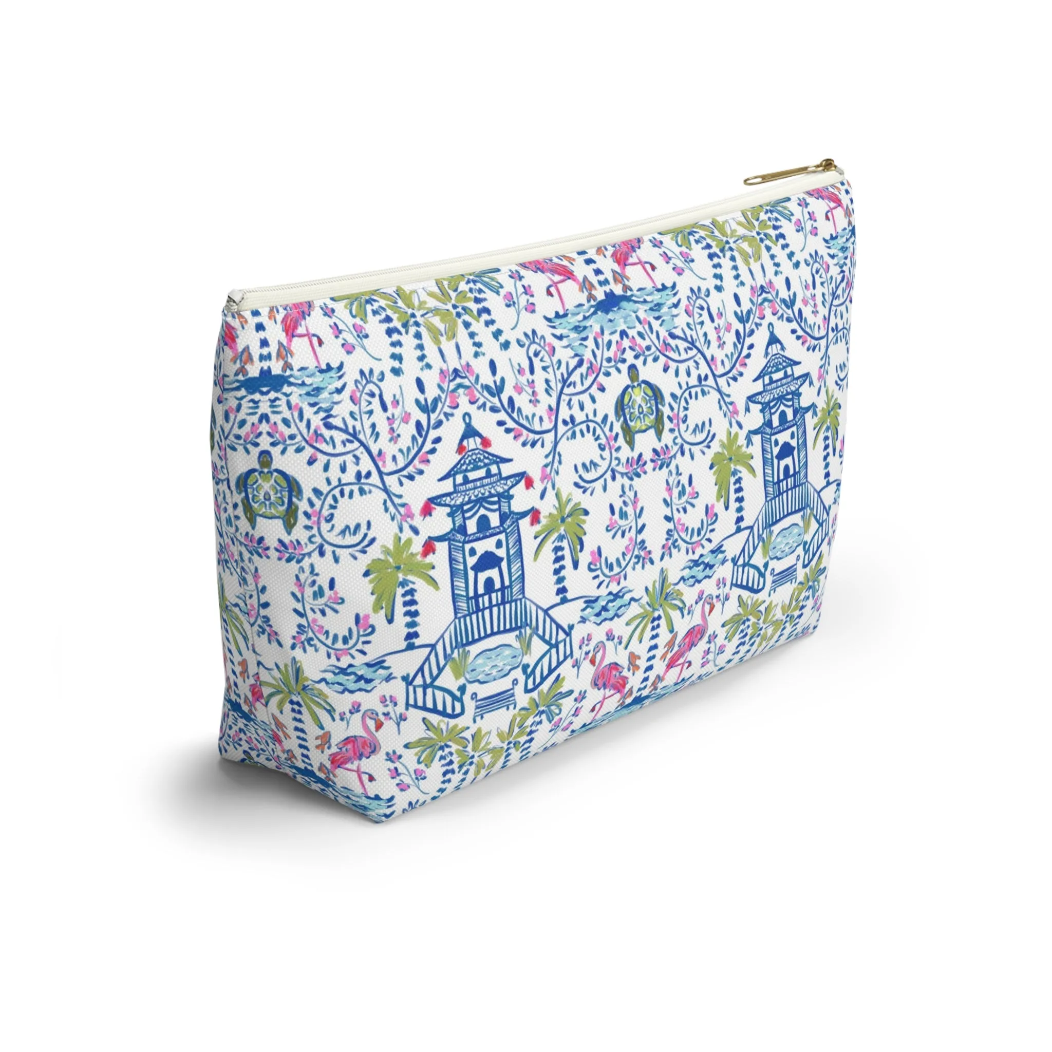Colorful Coastal Chinoiserie Monogrammed Pouch