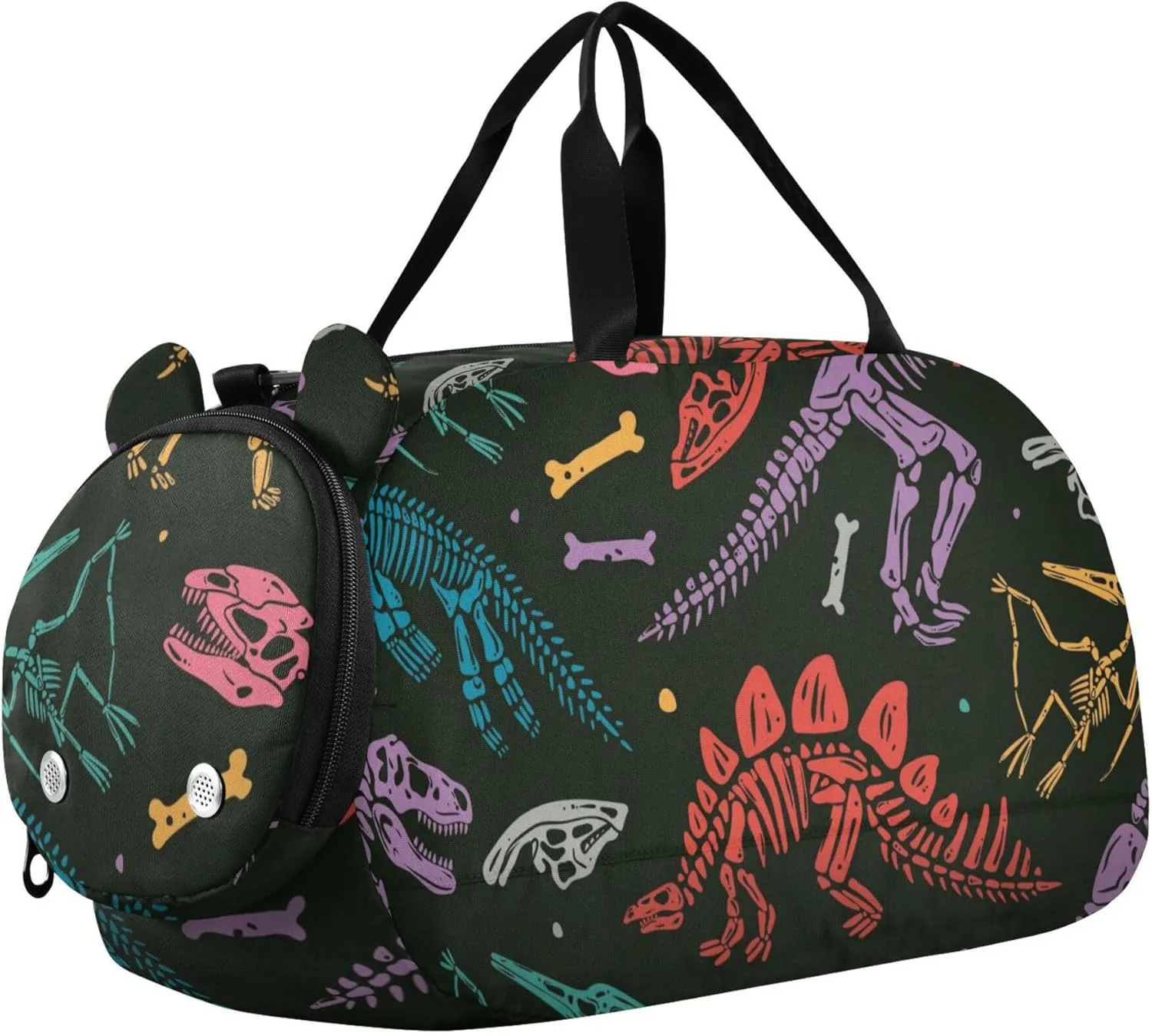 Colorful Dinosaur Skeletons Sports Duffle Bag for Girls Boys, Gym Bag with Shoe Compartment, Kids Travel Overnight Weekender Shoulder Bag