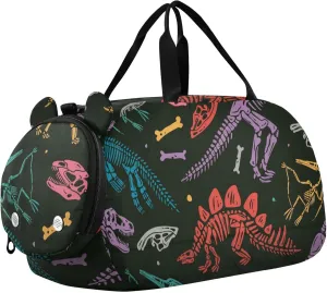 Colorful Dinosaur Skeletons Sports Duffle Bag for Girls Boys, Gym Bag with Shoe Compartment, Kids Travel Overnight Weekender Shoulder Bag