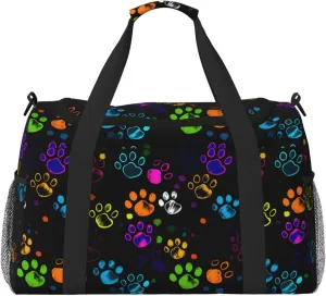Colorful Dog Paw Print Travel Weekender Overnight Bags Foldable Hand Travel Bag Sport Gym Duffel Bag For Men Women