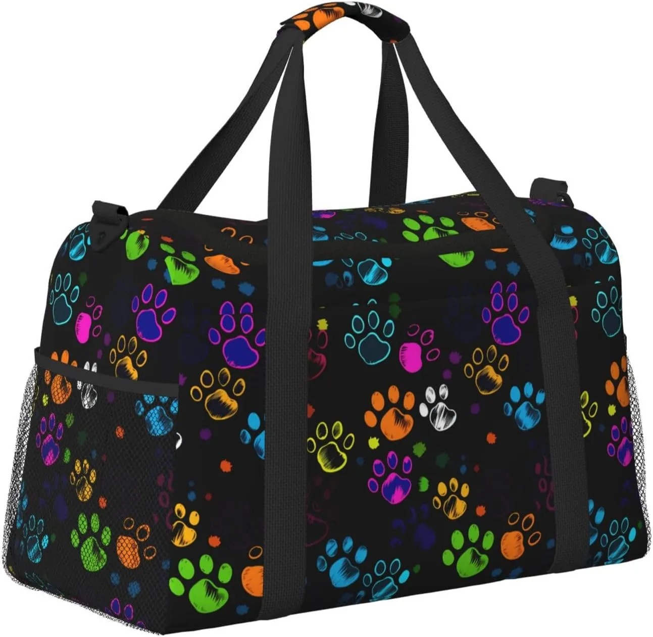 Colorful Dog Paw Print Travel Weekender Overnight Bags Foldable Hand Travel Bag Sport Gym Duffel Bag For Men Women
